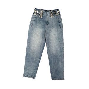 Signature8 Tapered Mom Jeans Y2K Western Etched Silver Buckles Size S High Rise